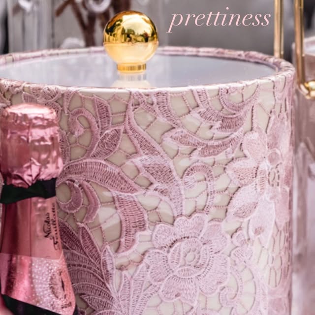 Pink floral ice bucket with gold knob