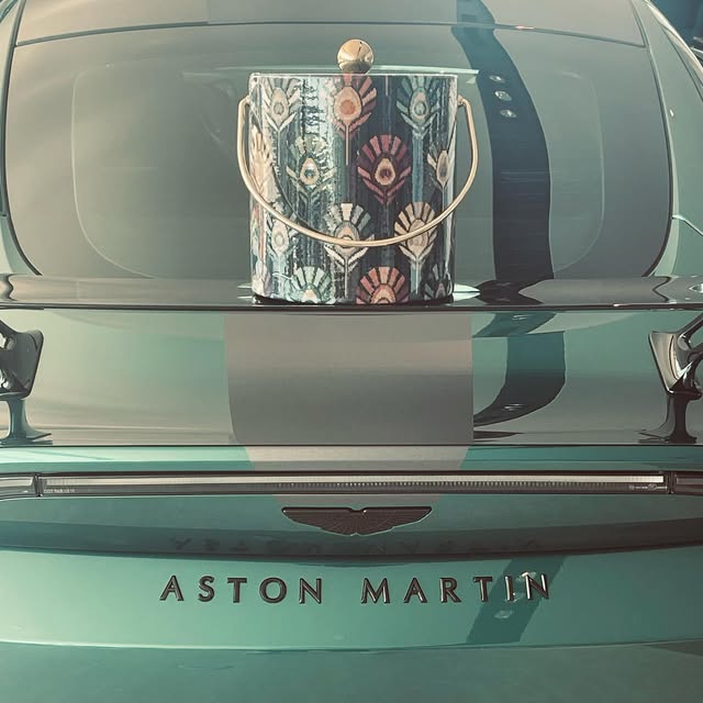 Patterned ice bucket in an automotive lifestyle photograph